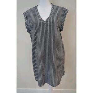 Rhythm. made For adventure Dress Linen Blend Denim Blue Stripe Sleeveless V Neck